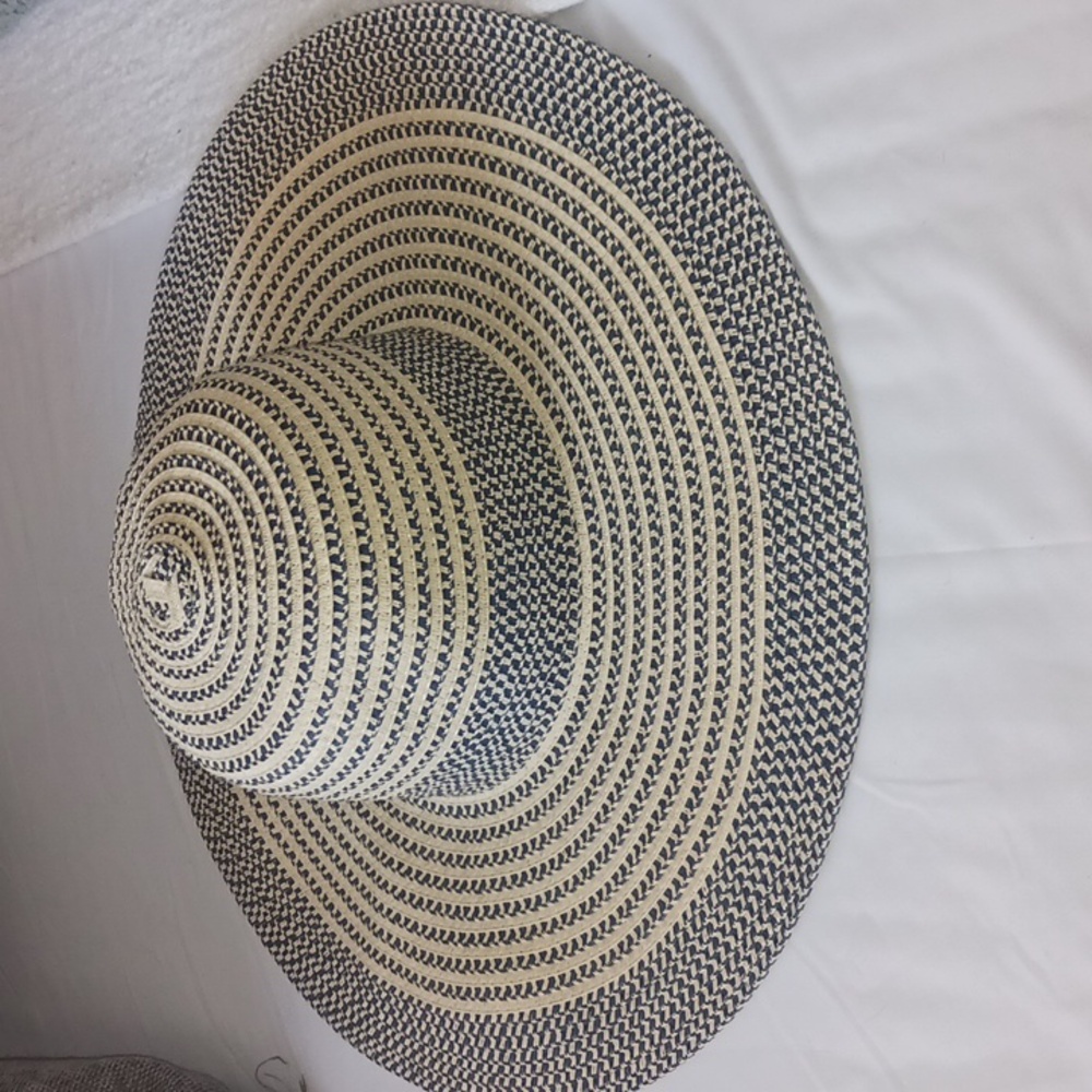 BLUE AND CREAM WOVEN FLOPPY HAT
